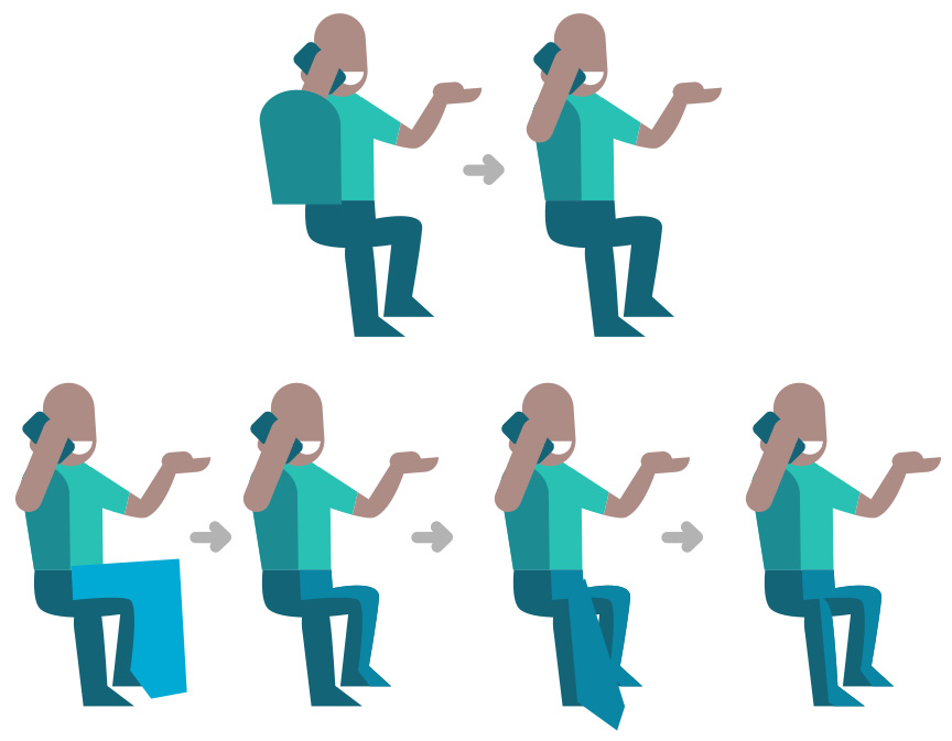 Figure 4.42 – Adding shadows first to the torso, then to the legs of the sitting character