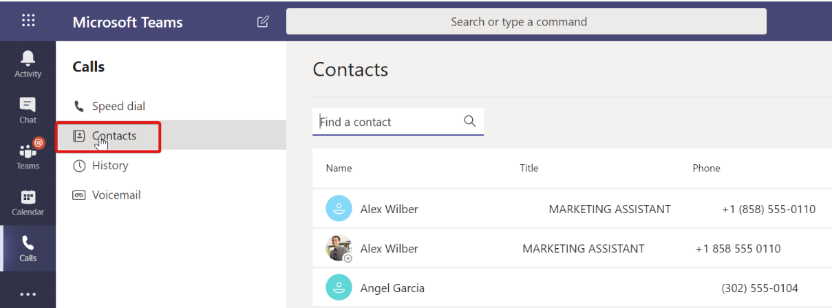 Figure 8.17: Teams Contacts