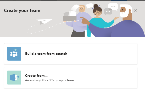 Figure 8.20: Options available while creating Teams