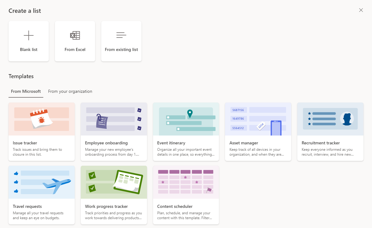 Figure 2.18: The Blank list option from New menu > List