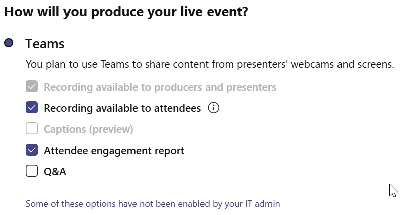 Figure 8.57: Live Event Options