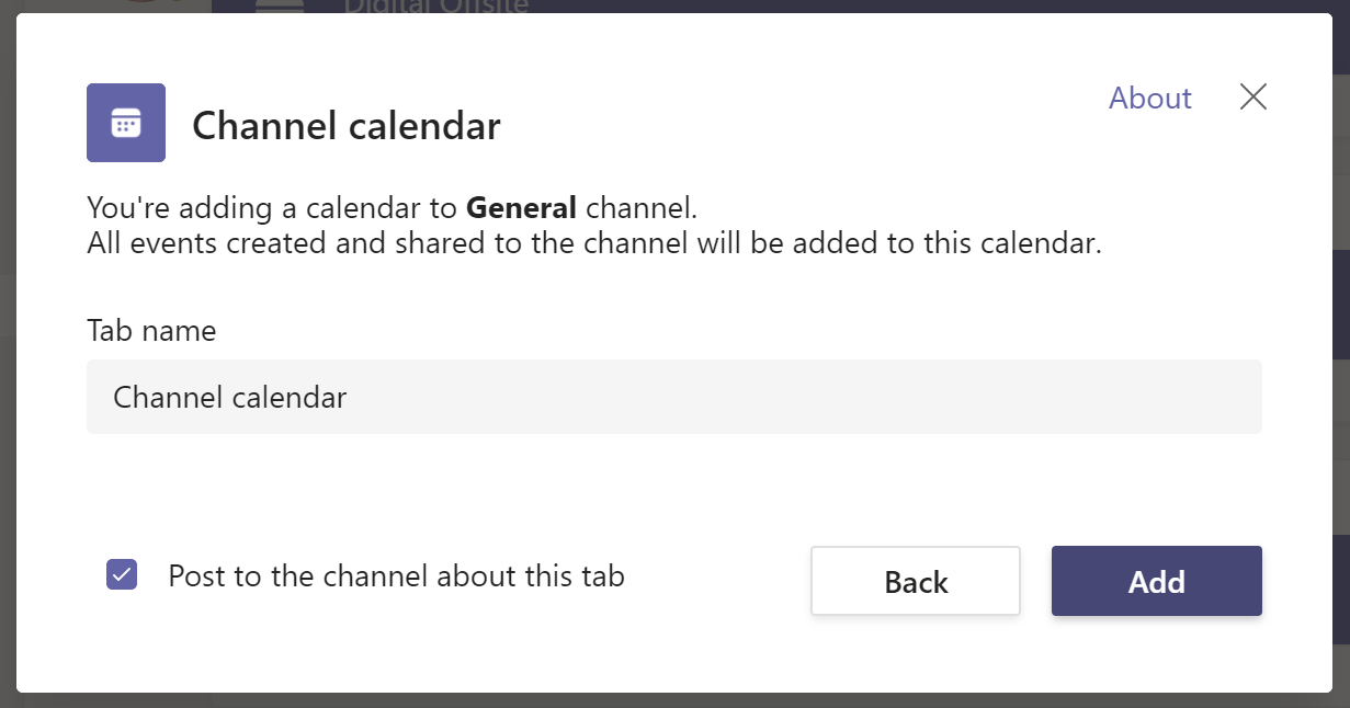 Figure 8.95: Naming the tab for a channel calendar