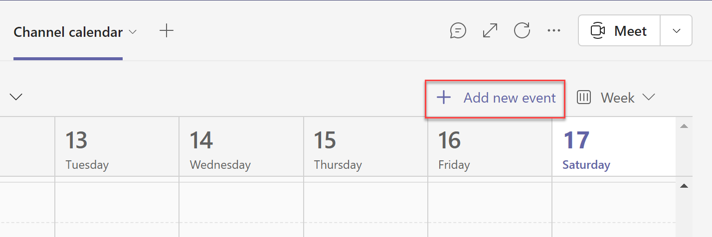 Figure 8.97: Add new event button in a channel calendar