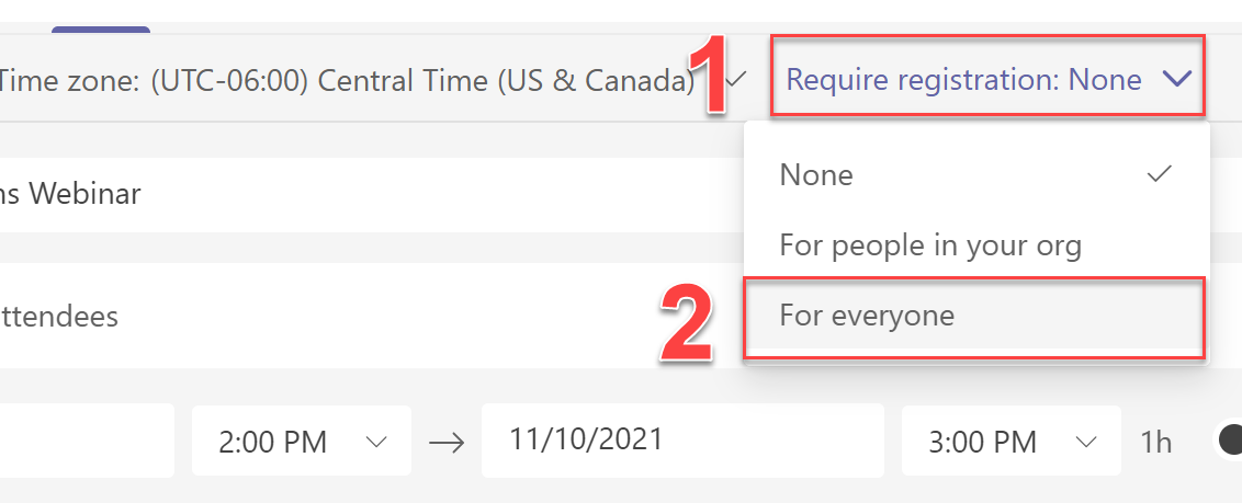 Figure 8.101: Registration requirement options for an event