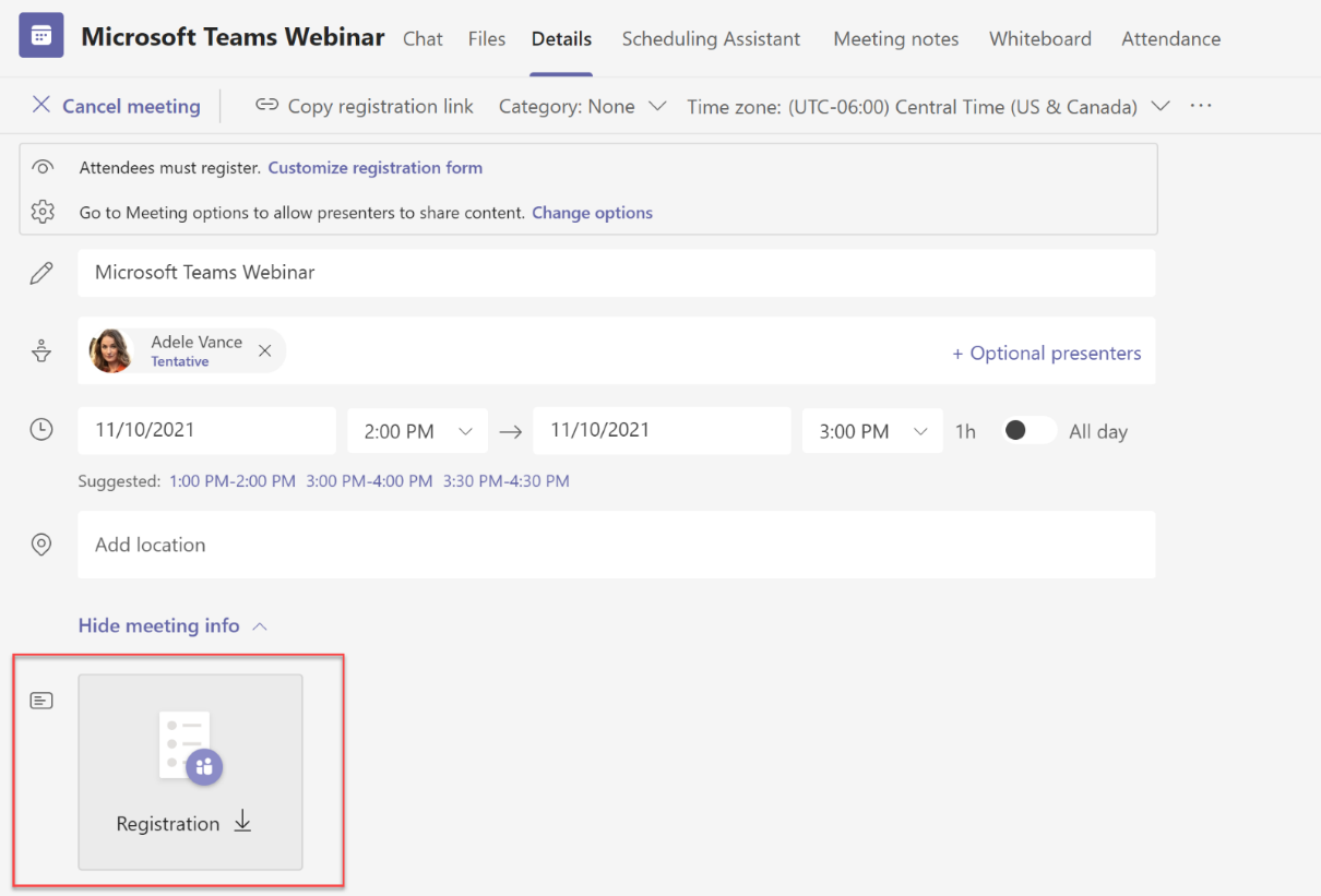 Figure 8.107: Registration report download location