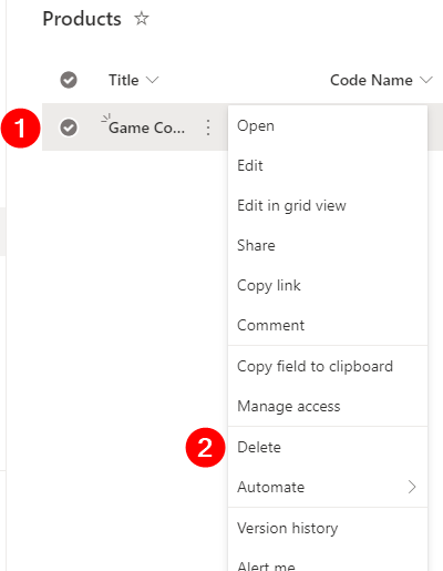 Figure 2.25: Another method of deleting an item