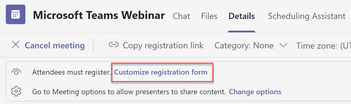 Figure 8.109: Customize registration form link in an event