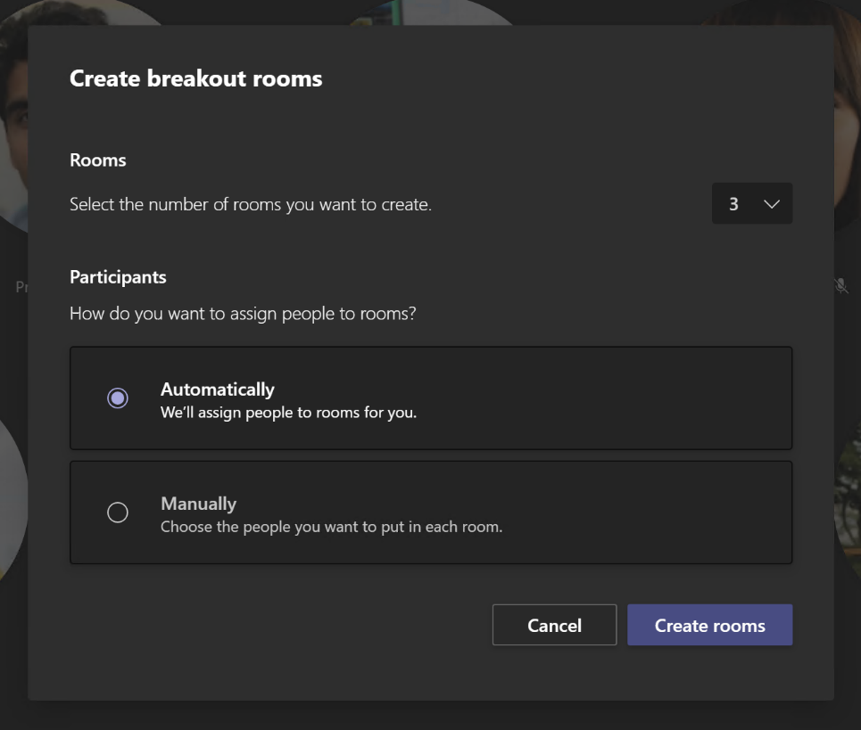 Figure 8.113: Breakout rooms configuration screen for participant assignment