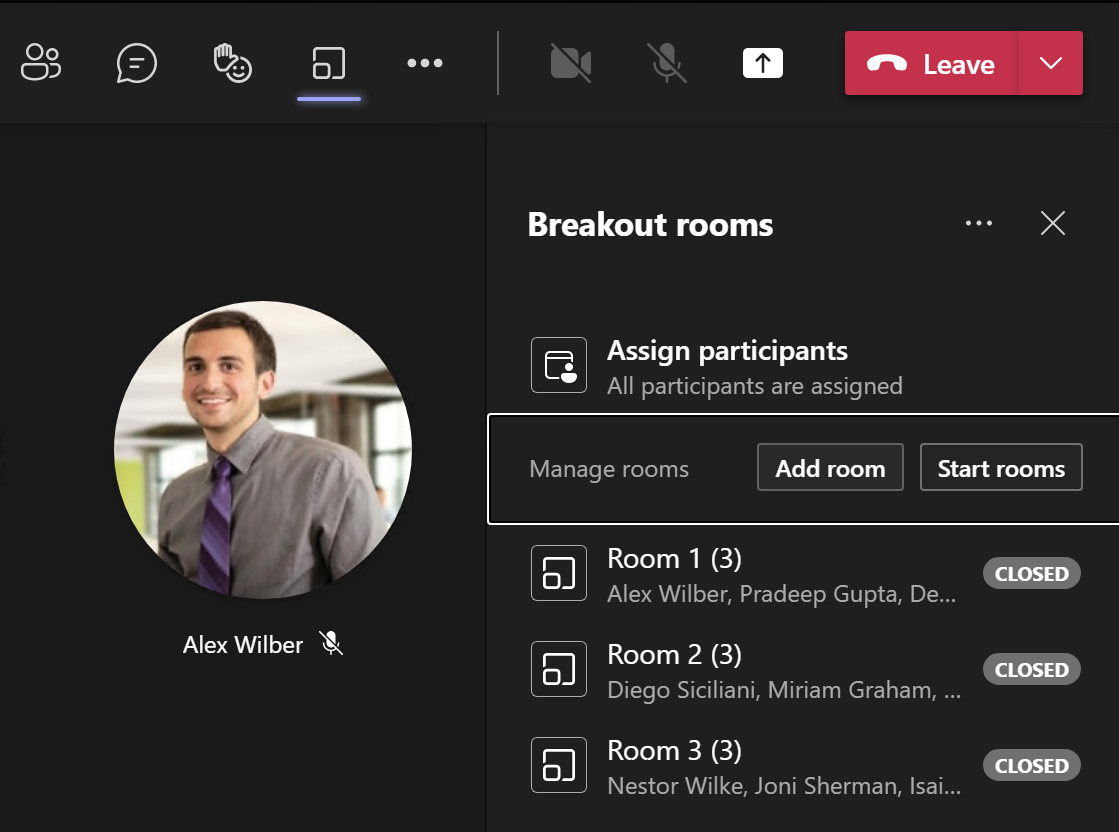 Figure 8.116: Start rooms link for breakout rooms