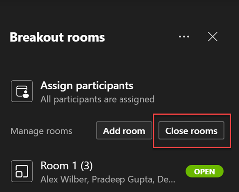 Figure 8.121: Close rooms button for breakout rooms during a meeting