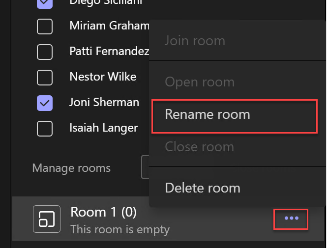 Figure 8.124: Rename room option for a breakout room