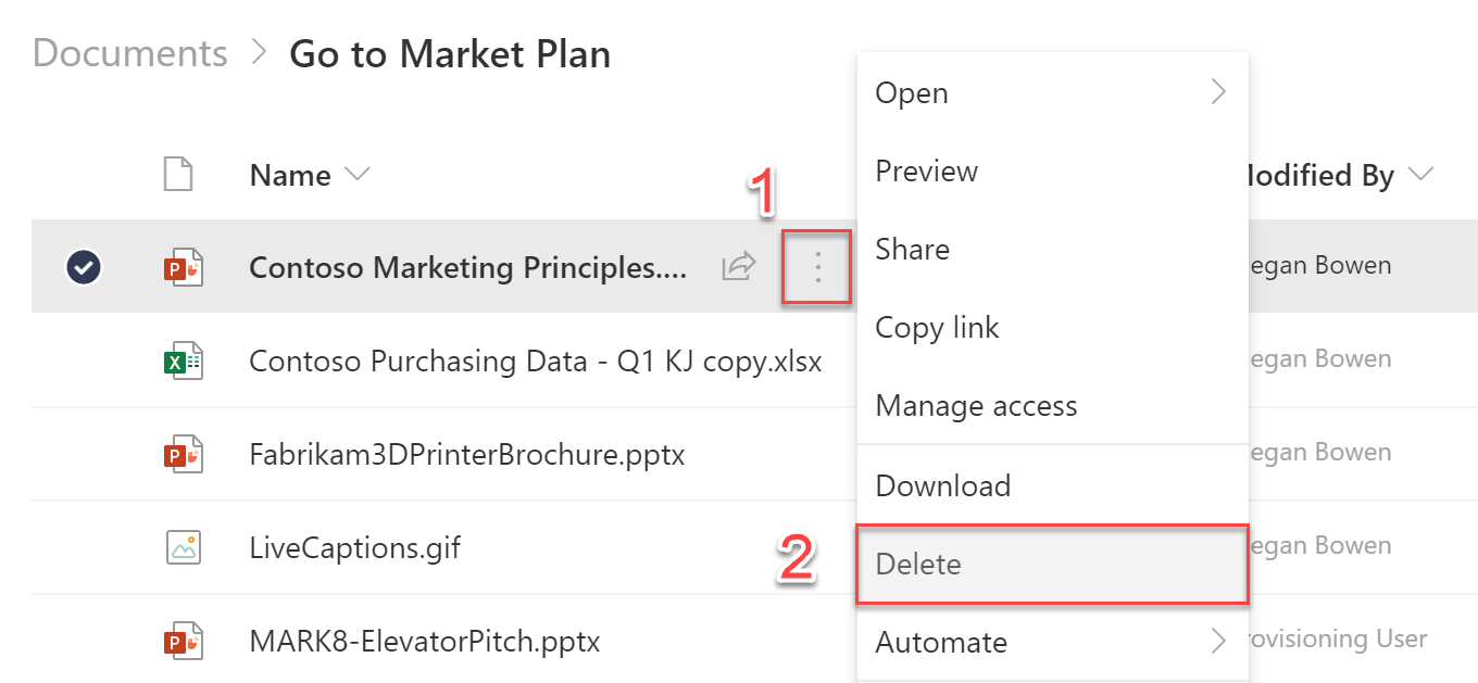 Figure 2.32: Deleting a file from an item’s context menu