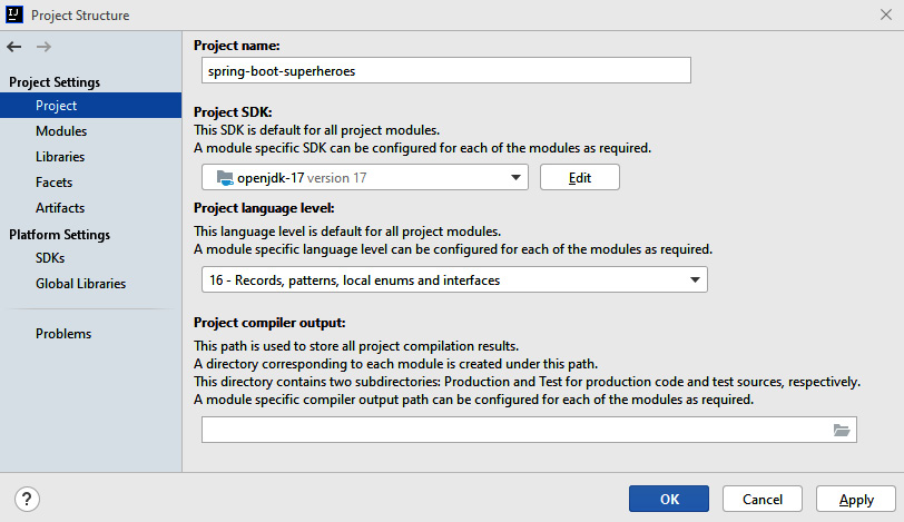 Figure 2.6 – IntelliJ IDEA project settings