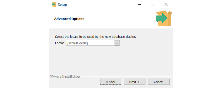 Figure 4.5 – The PostgreSQL installer (select a locale for the database cluster)