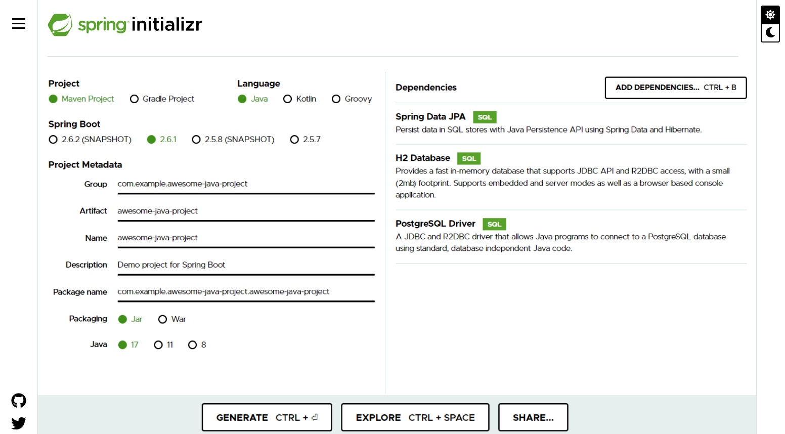 Figure 4.9 – Adding dependencies in Spring Initializr