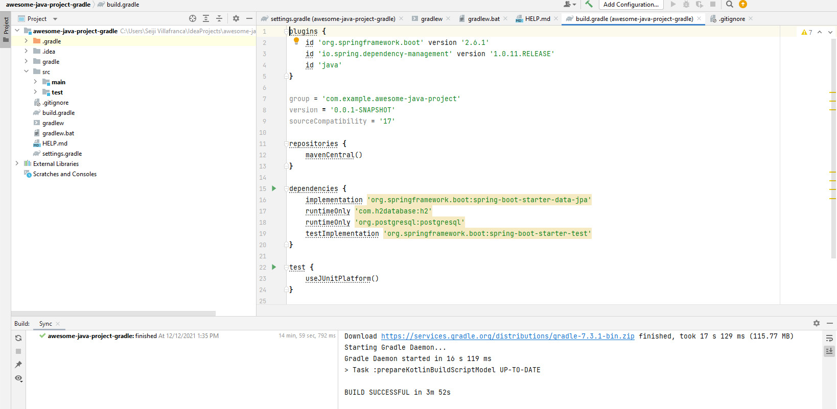 Figure 4.11 – The Spring Boot application (a view of build.gradle)