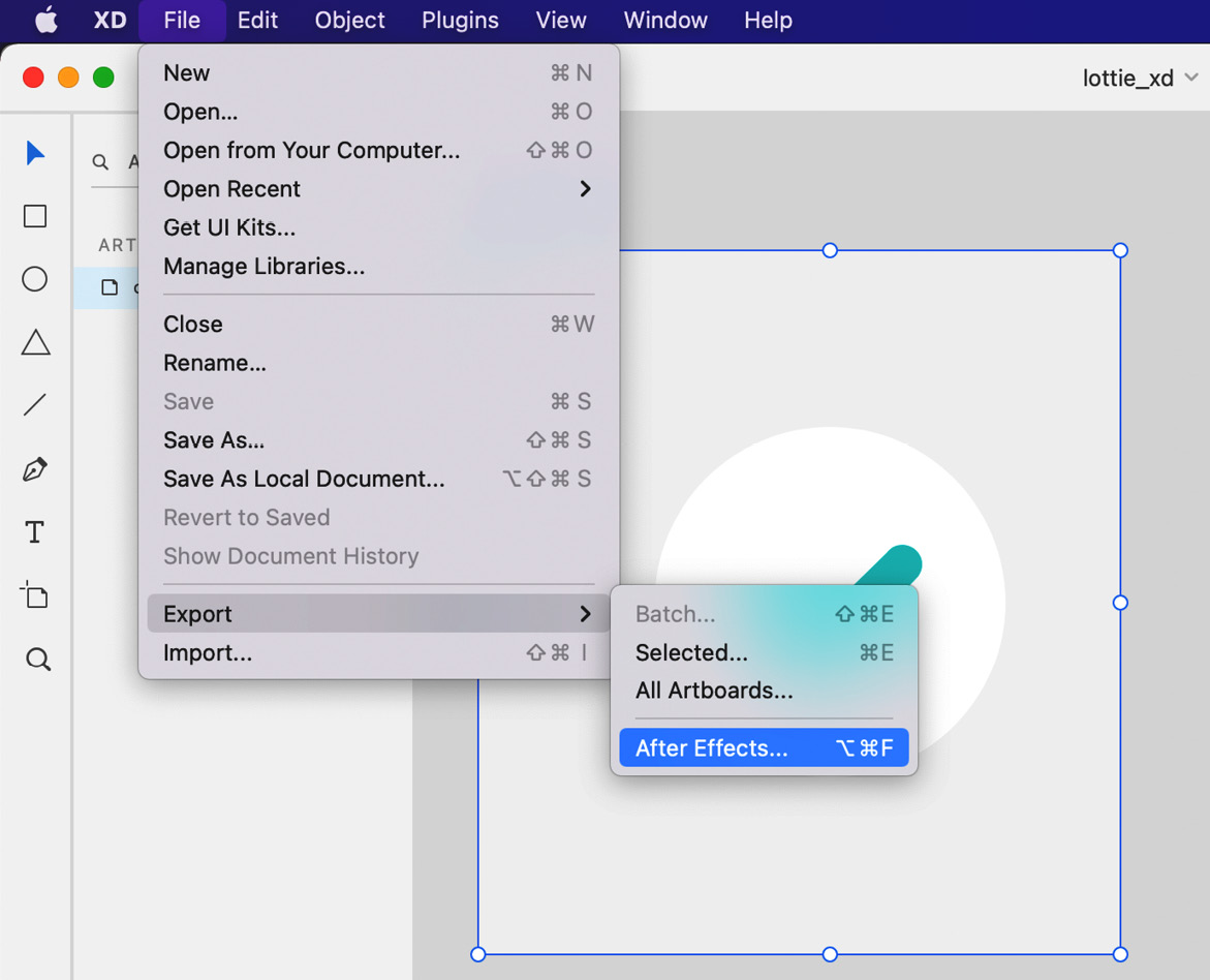 Figure 4.14 – Export option from XD
