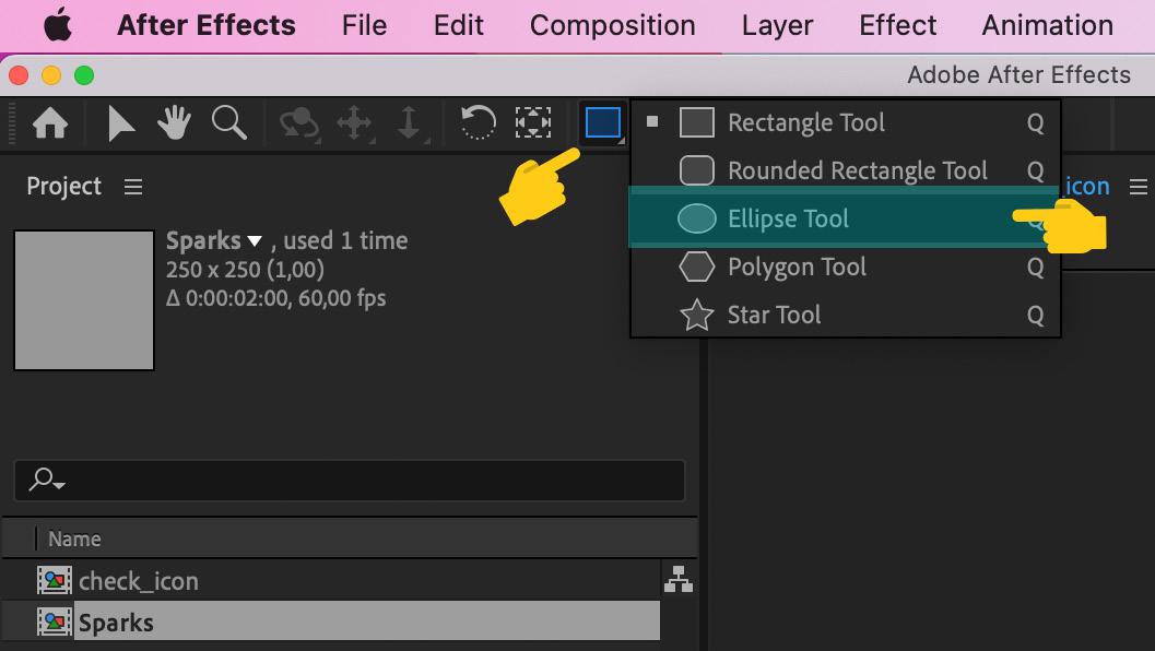 Figure 4.33 – View of the Project panel with a new composition called Sparks
