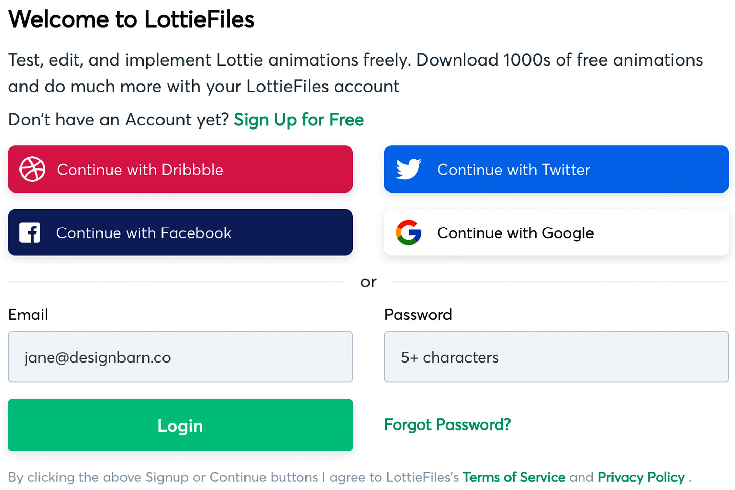 Figure 5.17 – LottieFiles login/sign up window
