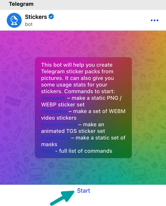 Figure 5.50 – The Stickers bot's Start a conversation button
