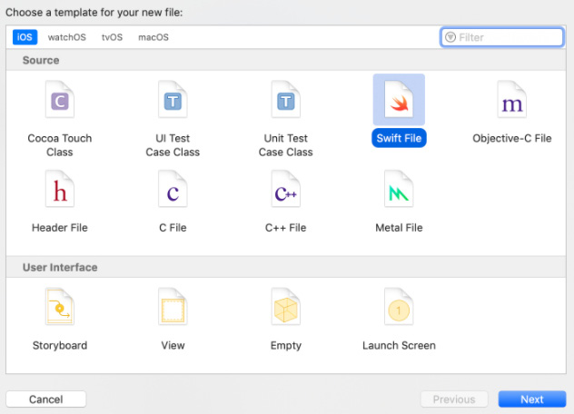 Figure 11.2 – Select Swift as the file type
