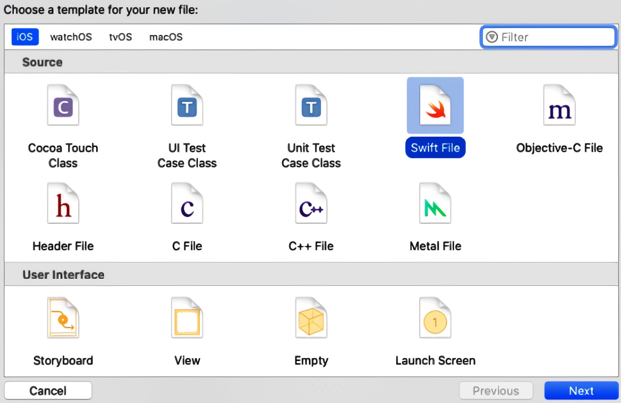 Figure 8.2 – Selecting Swift as file type
