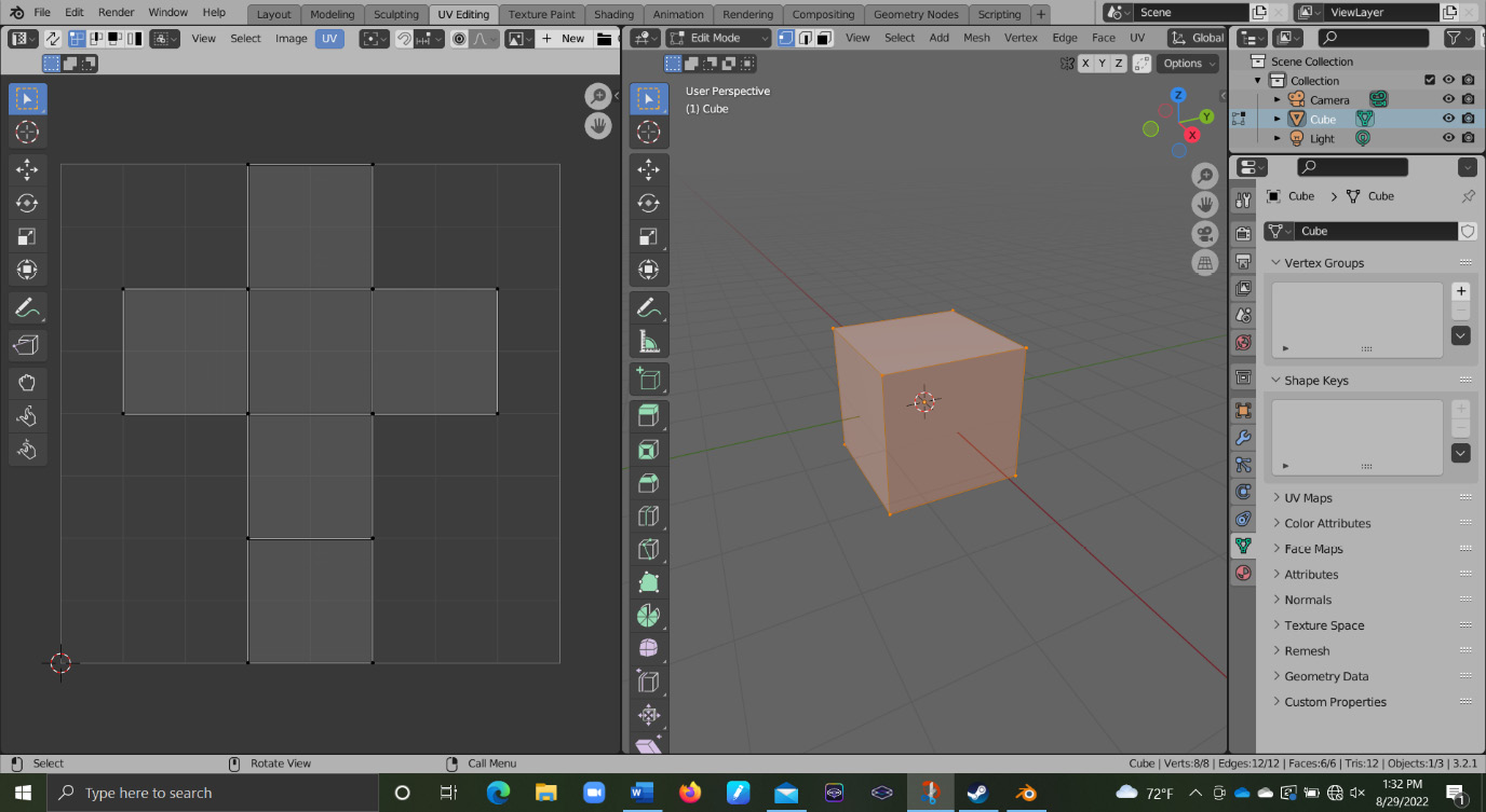 Figure 4.1 – UV map of a 3D cube