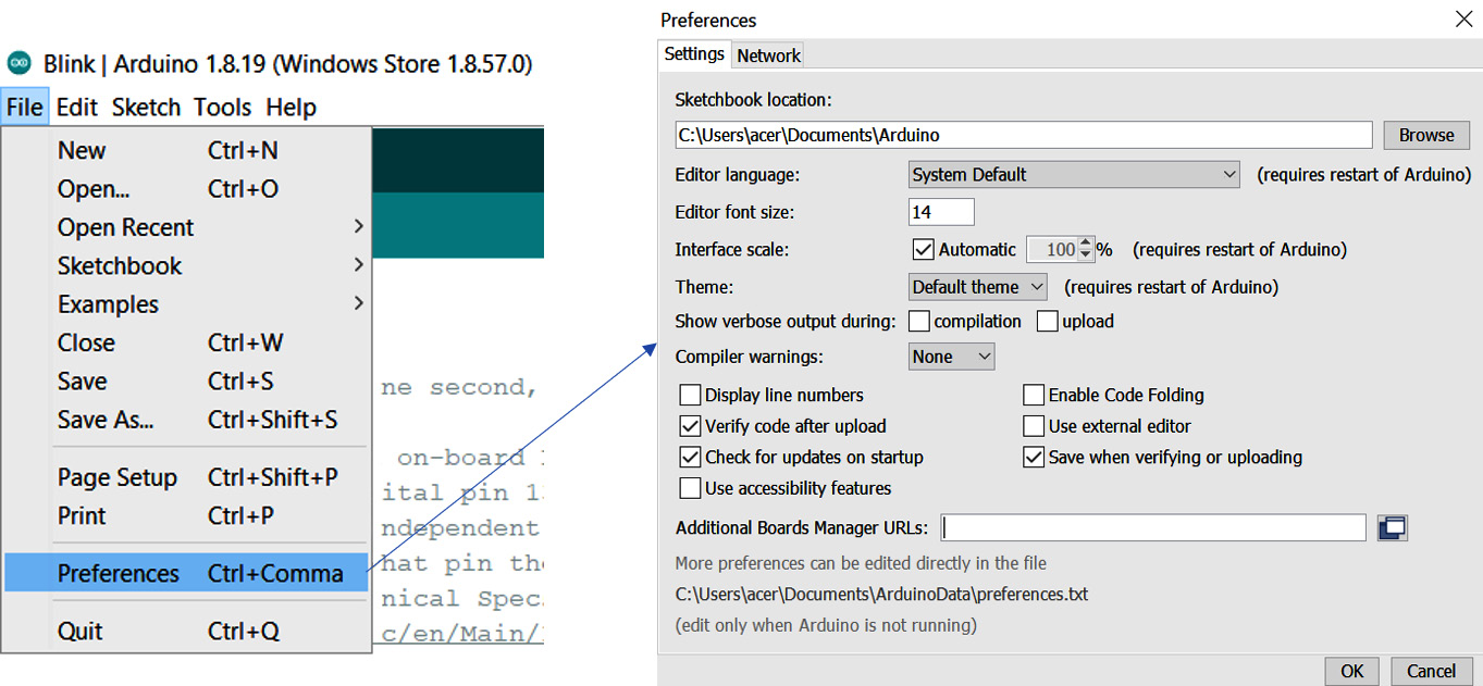 Figure 3.4 – Arduino IDE – Preferences
