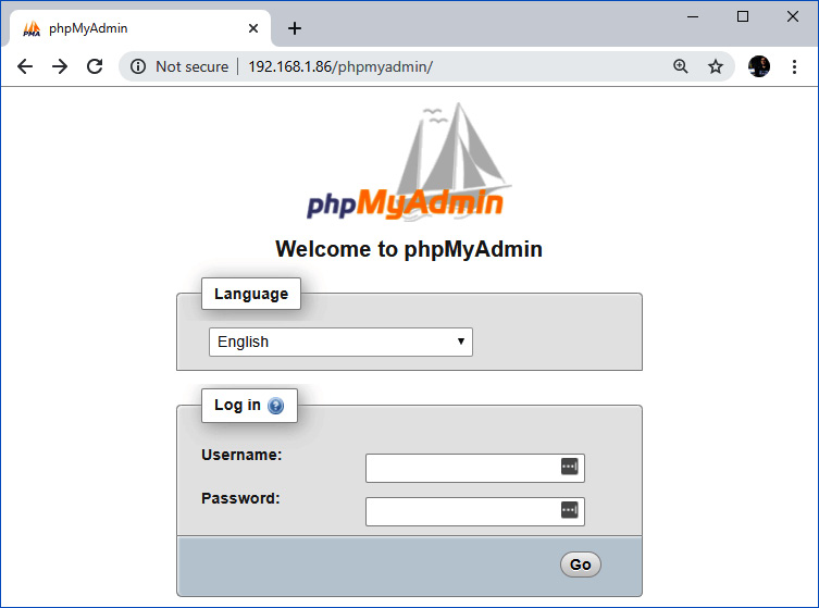 Figure 8.32 – phpMyAdmin login page
