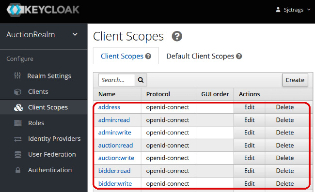 Figure 7.14 – Creating the client scopes
