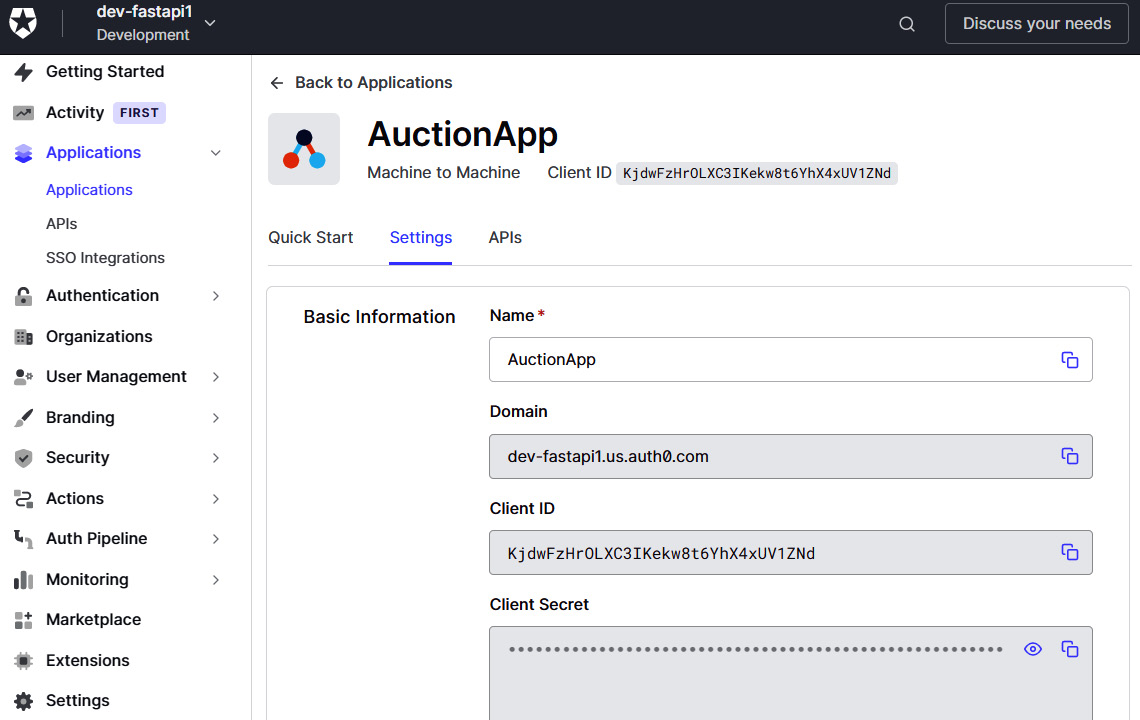 Figure 7.15 – Creating the Auth0 application
