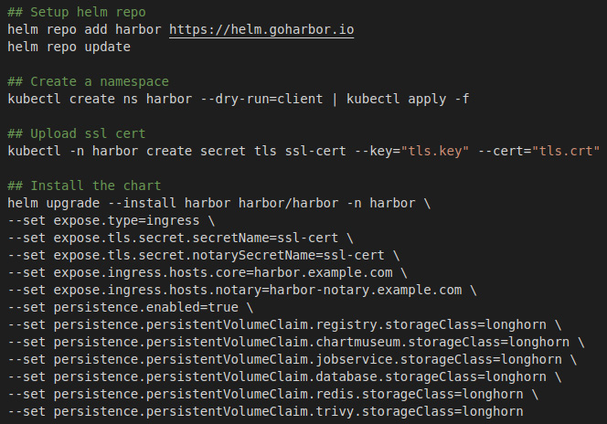 Figure 16.10 – Harbor install commands
