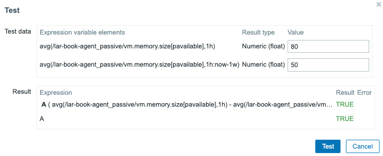 Figure 4.24 – Time shifting trigger expression constructor, Test
