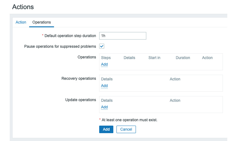 Figure 4.27 – The Zabbix Action creation page at the Operations tab, notify book reader
