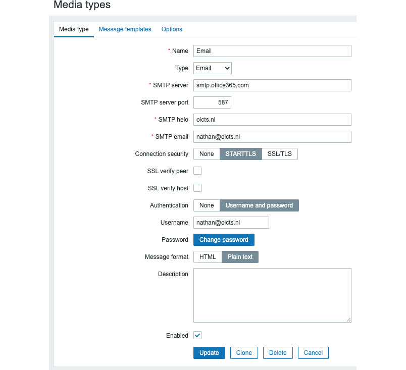 Figure 4.32 – The Zabbix Media type creation page for email
