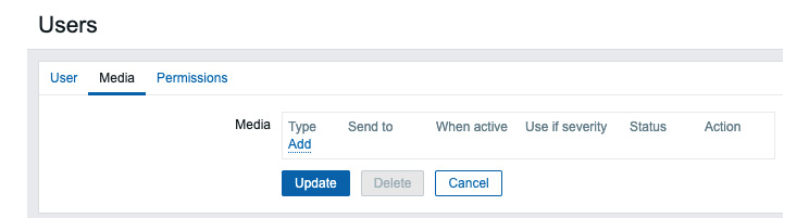 Figure 4.34 – The Zabbix User Media page for the Admin user
