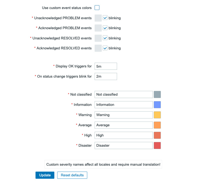 Figure 4.45 – Default Trigger severities window page
