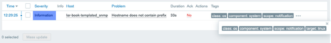 Figure 5.7 – Example Monitoring | Problems page for host lar-book-agent_snmp
