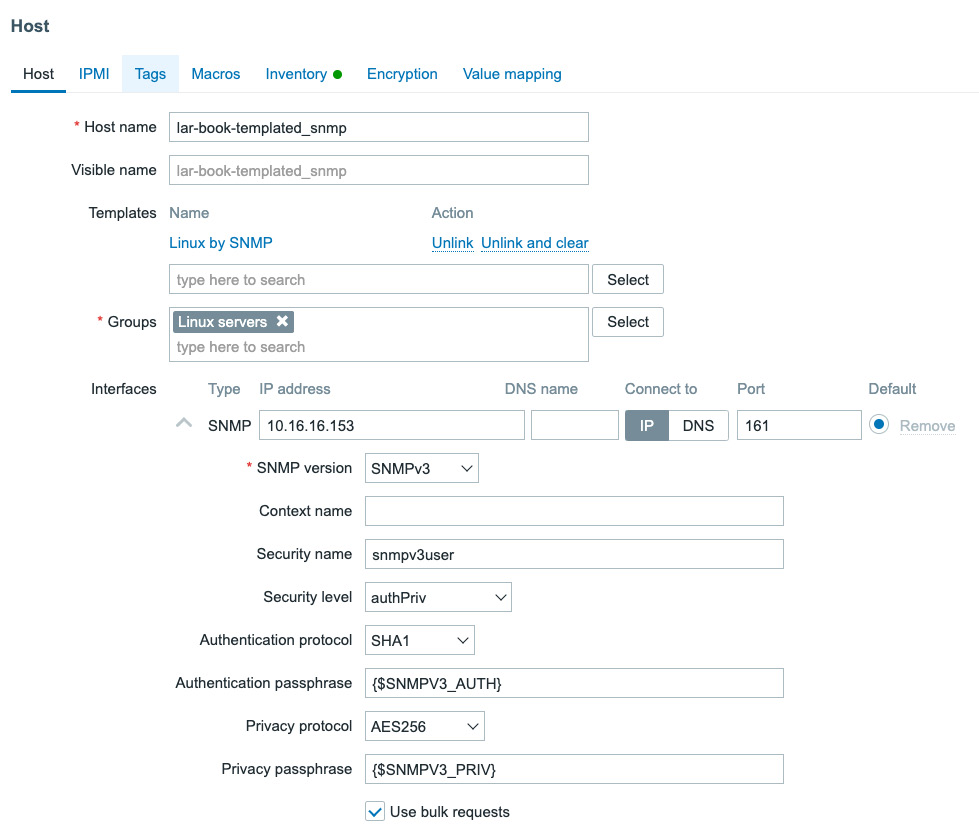 Figure 5.12 – New host with our self-created template
