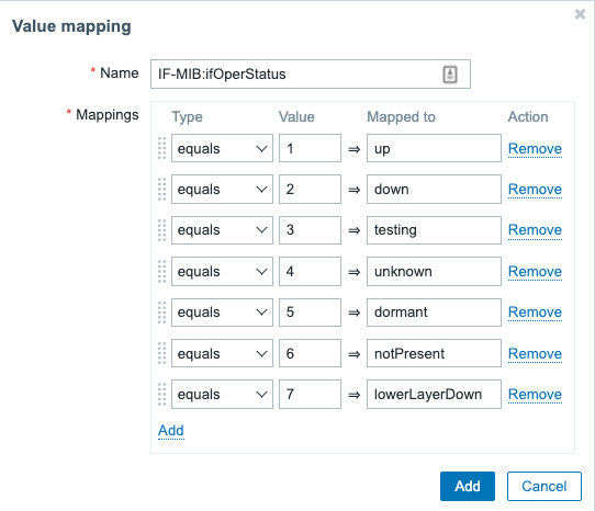 Figure 5.28 – Zabbix add Value mapping page
