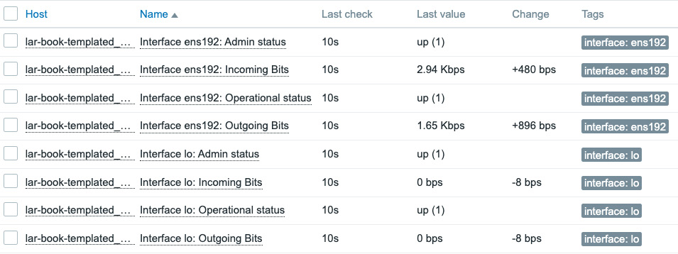 Figure 5.40 – Zabbix latest data screen for our SNMP-monitored host
