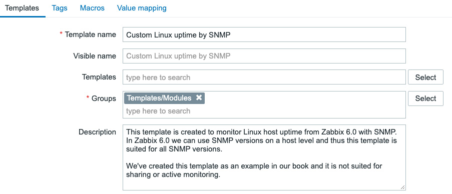 Figure 5.43 – New template creation page for uptime with SNMP
