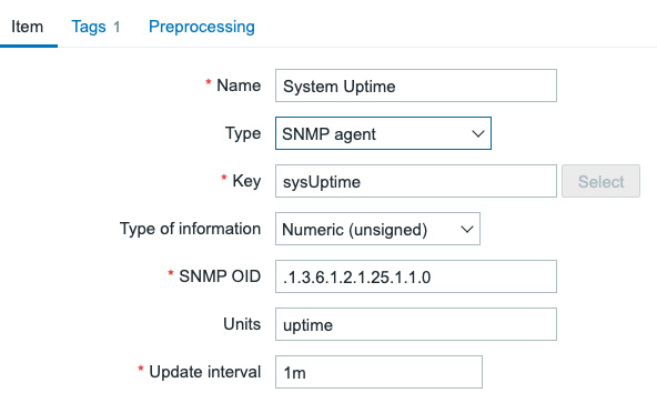 Figure 5.44 – New item on the template creation page, System Uptime
