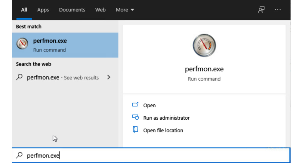 Figure 7.28 – Windows search bar, perfmon.exe
