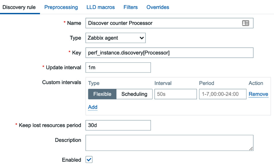 Figure 7.30 – Create Low-Level Discovery (LLD) rule page, Discover counter Processor
