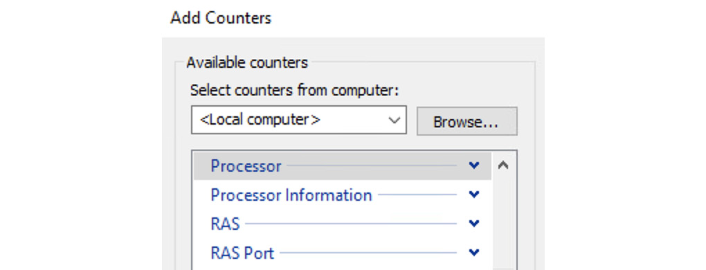 Figure 7.36 – perfmon.exe | Add Counters, Processor
