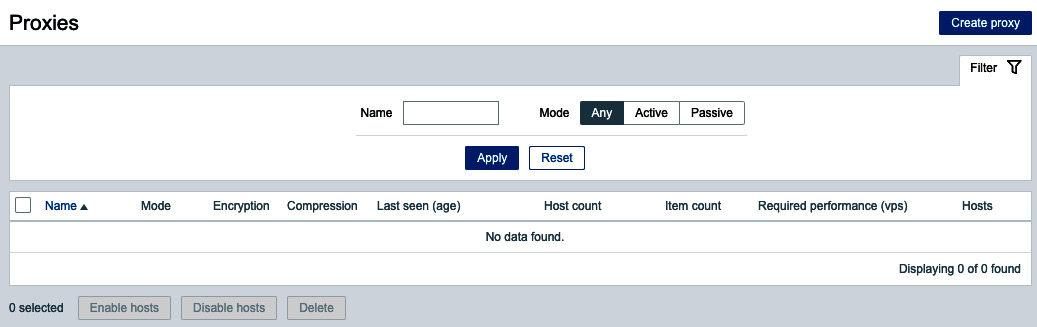 Figure 8.1 – Administration | Proxies page, no passive proxies
