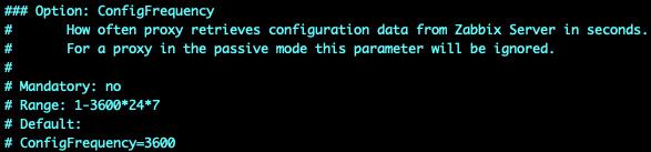 Figure 8.9 – Zabbix proxy configuration file, ConfigFrequency
