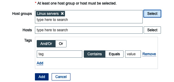 Figure 11.4 – Zabbix Configuration | Maintenance, add hosts to maintenance page, Patch Tuesday
