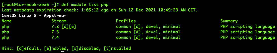 Figure 11.6 – RHEL8 DNF Module list for PHP
